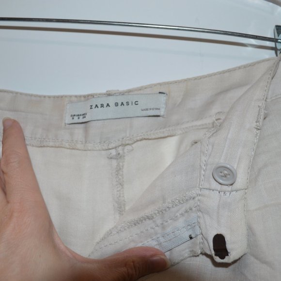 ZARA BASIC Cream Light Fabric Ramie Flair Light Pants Women S - Picture 2 of 6